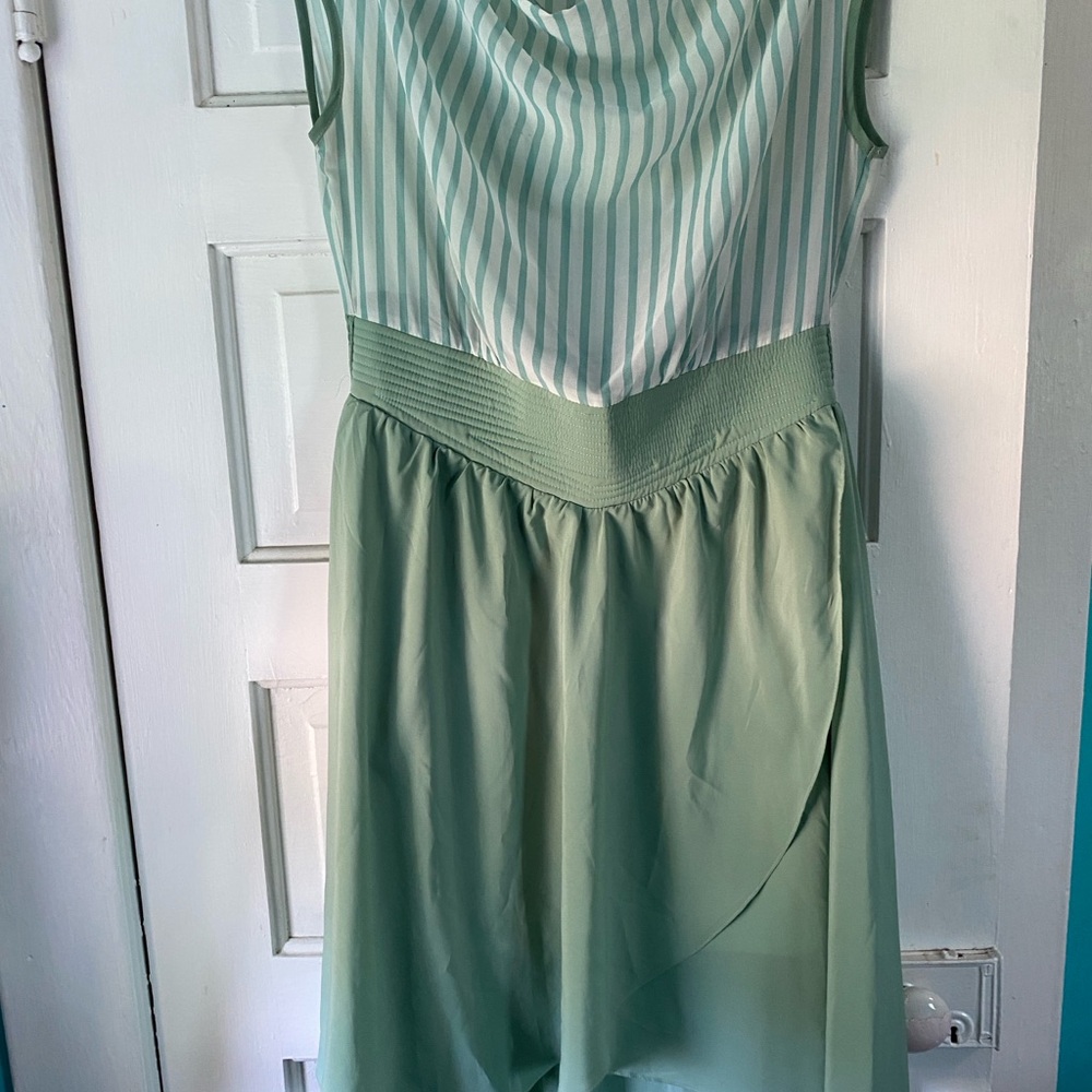 Chic Mint Striped High-Low Dress